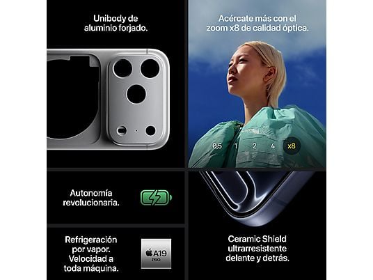 Apple iPhone 17 Pro, Plata, 256 GB, 5G, 6.3 OLED Super Retina XDR, Chip A19 Pro, iOS