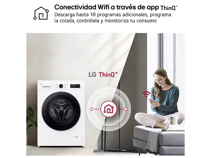 Lavadora carga frontal - LG F4X1009NWK, 9 kg, 1400 rpm, 10 programas, AI Direct Drive™, ThinQ™, Blanco Marfil