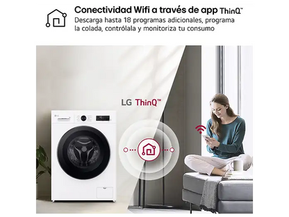 Lavadora carga frontal - LG F4X1009NWK, 9 kg, 1400 rpm, 10 programas, AI Direct Drive™, ThinQ™, Blanco Marfil