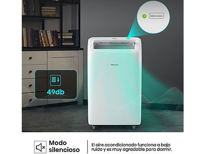 Aire acondicionado portátil - Hisense APC09QC, 2236 fgh, 3 velocidades, Deshumidificador, Super Cool, Mando a distancia, Kit Ventana, Wi-Fi, Blanco