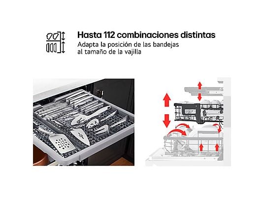 Lavavajillas - LG DF273FW, 14 servicios, 10 programas, 60 cm, QuadWash™, Blanco