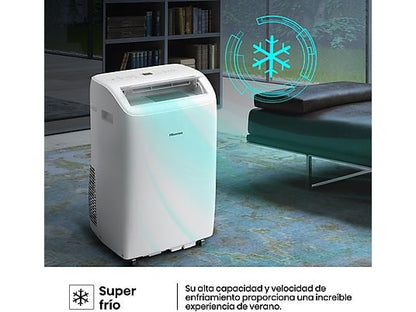 Aire acondicionado portátil - Hisense APC09QC, 2236 fgh, 3 velocidades, Deshumidificador, Super Cool, Mando a distancia, Kit Ventana, Wi-Fi, Blanco