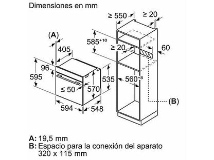 Horno - Bosch HBA514ES3, Serie 4, Multifunción, Limpieza por agua, 71 l, HotAir 3D, Mandos ocultables, 60 cm, inox