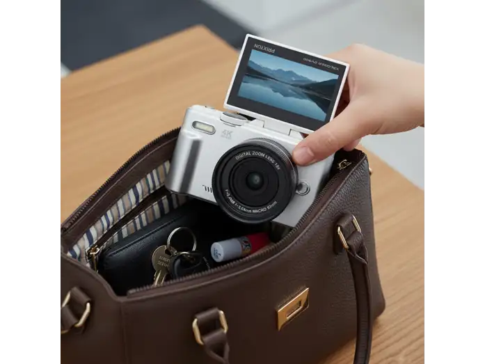 Cámara - Prixton Xplorer DV900, 64 megapixel, 4K 3840p, 3 Pantalla LCD, IPS, Zoom 4X, Flash, Plata