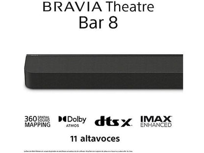 Barra de sonido - Sony BRAVIA Theatre Bar 8, Dolby Atmos, 11 altavoces, WiFi, Bluetooth, 360 Spatial Sound Mapping, 495W, Apple Airplay, HTA8000