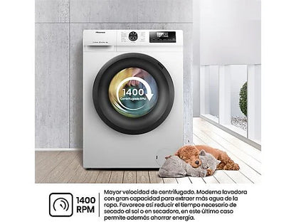 Lavadora carga frontal - Hisense WF1Q8041BW, 8 kg, 1400 Rpm, Función Vapor, Eficiencia A-20%, Blanco