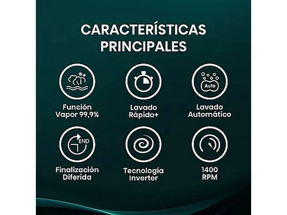 Lavadora carga frontal - Hisense WF1Q8041BW, 8 kg, 1400 Rpm, Función Vapor, Eficiencia A-20%, Blanco