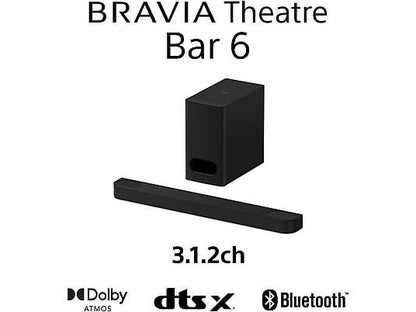 Barra de sonido - Sony BRAVIA Theatre Bar 6 (HTBD60S), 3.1.2 envolventes con subwoofer, Altavoces ascendentes, Dolby Atmos, DTSX, Voice Zoom 3 con IA