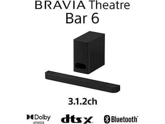Barra de sonido - Sony BRAVIA Theatre Bar 6 (HTBD60S), 3.1.2 envolventes con subwoofer, Altavoces ascendentes, Dolby Atmos, DTSX, Voice Zoom 3 con IA