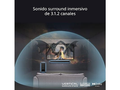 Barra de sonido - Sony BRAVIA Theatre Bar 6 (HTBD60S), 3.1.2 envolventes con subwoofer, Altavoces ascendentes, Dolby Atmos, DTSX, Voice Zoom 3 con IA