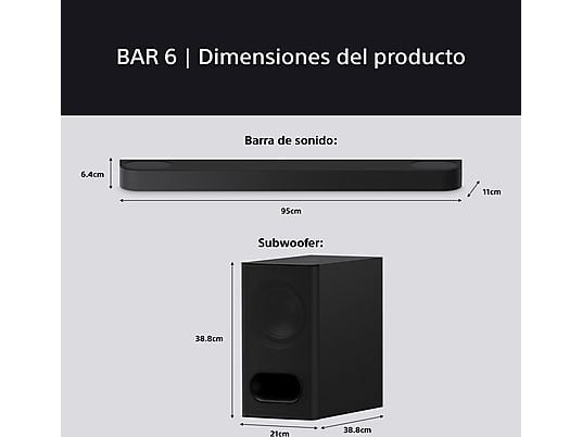 Barra de sonido - Sony BRAVIA Theatre Bar 6 (HTBD60S), 3.1.2 envolventes con subwoofer, Altavoces ascendentes, Dolby Atmos, DTSX, Voice Zoom 3 con IA