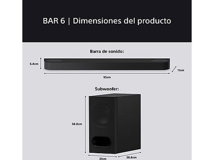 Barra de sonido - Sony BRAVIA Theatre Bar 6 (HTBD60S), 3.1.2 envolventes con subwoofer, Altavoces ascendentes, Dolby Atmos, DTSX, Voice Zoom 3 con IA