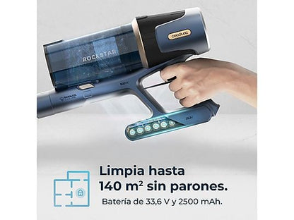Aspirador escoba - Cecotec Conga Rockstar RS70 Pet Flex, 500 W, 65 min Autonomía, Sin Bolsa, Cepillo para Animales, Negro/Dorado