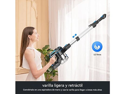 Aspirador escoba - INSE N5, Autonomía 55min, Potencia de succión 30KPa, 21 V, Depósito 1,2 l, azul